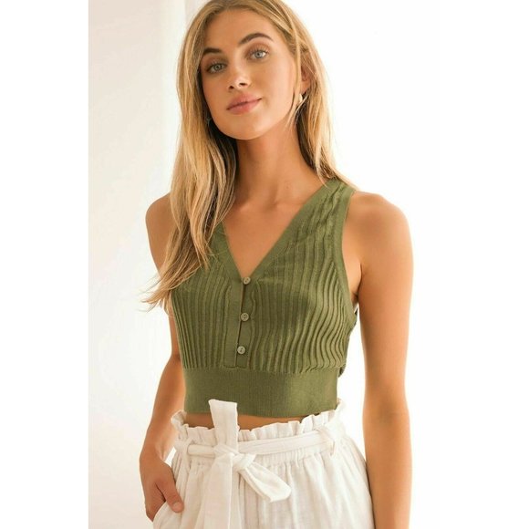 Free People Tops - Intimately Free People Saturday Morning Olive Green Ribbed Knit Cropped Tank S